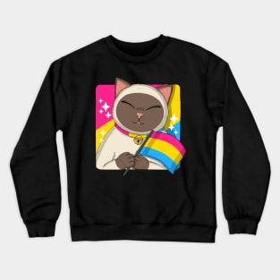 Cute Siamese Cat Holding Pansexual Pride Flag Crewneck Sweatshirt